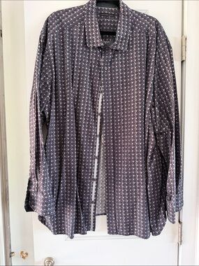 Men's Patterned Long-Sleeve Shirt - Navy with Pink Accents